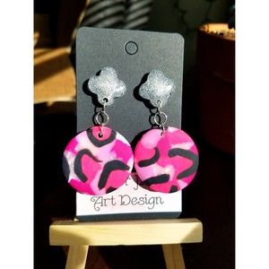 Handmade Pink Glitter Leopard Statement Earrings